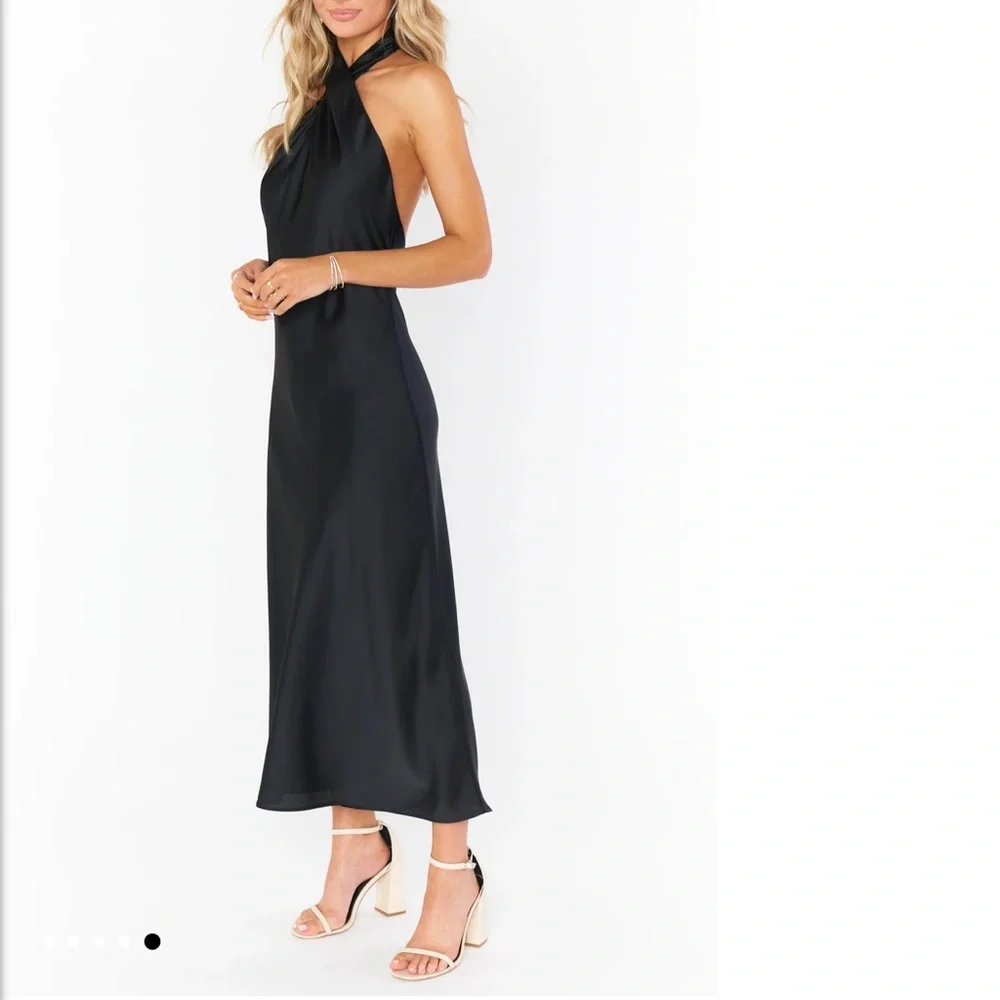 Show Me Your MuMu Black Satin Wedding Dress Jasmine Halter Dress - Picture 5 of 6